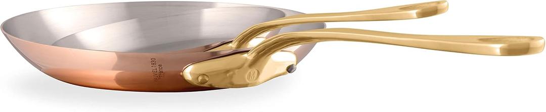 Mauviel M'Heritage 200 B 2mm Polished Copper & Stainless Steel 2-Piece Frying Pan Set With Brass Handles, Made In France
