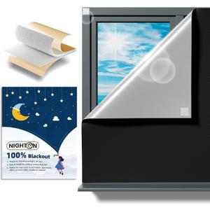 NIGHTON Portable Blackout Curtains 40"57" Strong Hook and Loop Tape Strips with Adhesive,Blackout Shades That can be Cut,100% Blackout Material Window Blinds for Baby Nursery or Travel Use-Black (57"W x 40"L (Pack of 1))