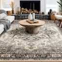 Area Rug for Living Room - 8x10 Soft Machine Washable Oriental Vintage Floral Distressed Large Indoor Floor Carpet for Bedroom Under Dining Table Home Office Decor - Grey Brown