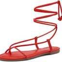 Shoe Land Women’s Flat Sandals – Comfortable Lace-Up Gladiator Sandals with Adjustable Ankle Wrap | Strappy Crisscross Open Toe Tie-Up Shoes for Summer, Beach & Travel, 7