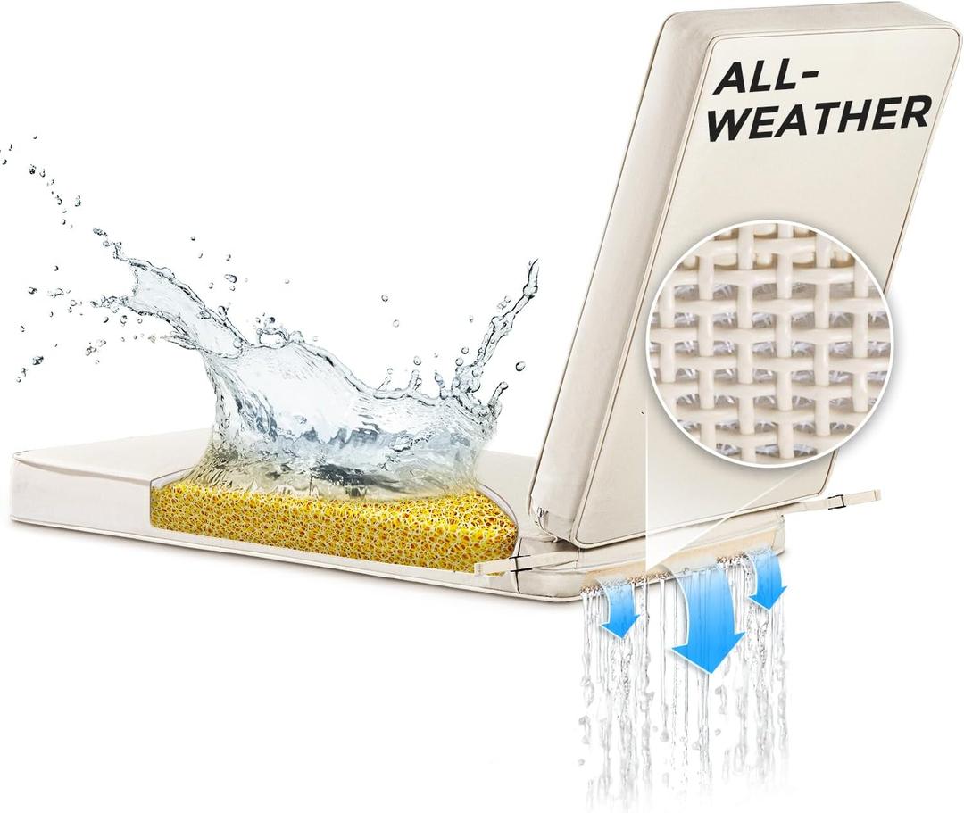 SUNROX All-Weather DryFast Foam Lounge Chair Cushion, FadeShield Water Resistant Chaise Lounge Cushions for Outdoor Patio Furniture with Adjustable Buckle Ties, 73x22 Inch, Cream
