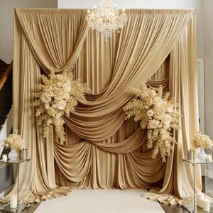 50ft15ft Champagne Backdrop Curtain for Wedding Parties, 10 Panels Wrinkle Free 15 FT Long Polyester Photo Backdrop Drapes Back Drop Cloth for Birthday Photography Background, W5' X H15'