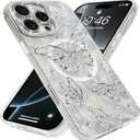 BITOBE Designed for iPhone 16 Pro Case Silver Butterfly Design, Slim Shiny Glitter Shockproof Bumper Compatible with Magsafe Charging with Camera Protection for Women Girls Men 6.3"- Silver