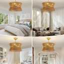 Boho Fandelier Ceiling Fan with Light and Remote Rattan Chandelier Fan Gold Caged Ceiling Fan with Light for Bedroom, Living Room Nursery Foyer Kitchen（6 Speed, Timing Adjustable Height）