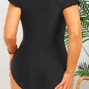Holipick Plus Size One Piece Swimsuit for Women Tummy Control Cap Sleeves Bathing Suits Zipper Front Rash Guard Swimwear (Black, 22W)