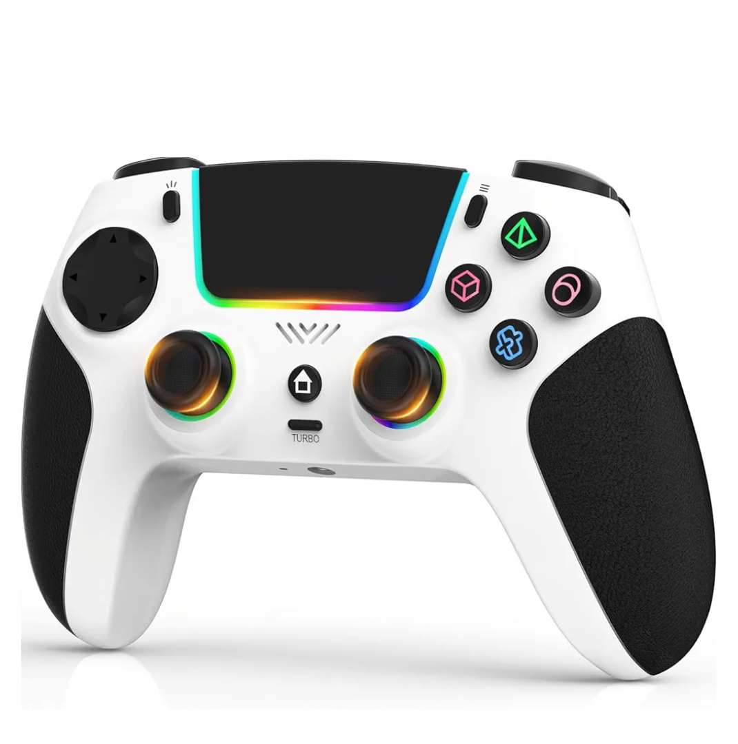 SFGSUP Wireless Controller for PS5/PC/MAC/iOS/Android/Steam Deck, With Hall Effect Joystick&Trigger/8 RGB Lighting/Turbo/Dual Vibration/Programmable/Headset Jack/Touchpad/1500 mAh Battery, White&Black