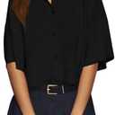 Cicy Bell Womens Half Sleeve Cardigan Sweaters Cropped Button Down Tops Oversized Lightweight Ribbed Knit Summer Outfits L, Black