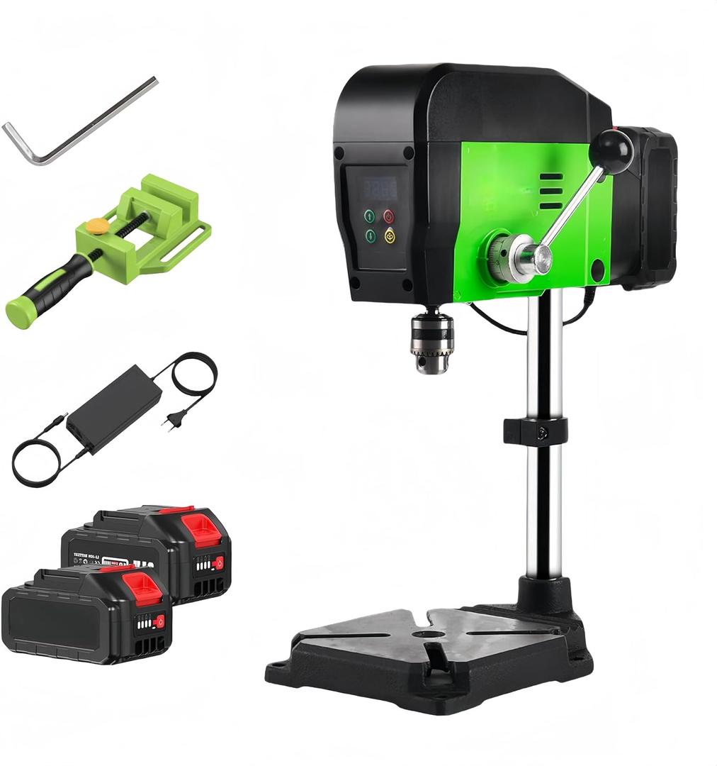 Portable Drill Press, Dual Power Supply Mode Mini Drill Press, Cordless Benchtop Drill Press with Adjustable Speed and Height, Corded Electric/Battery Powered 4600RPM 0.02-0.26