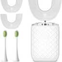 Sonic Electric U Shaped Toothbrush for Adults, Automatic Full Mouth Cleaning Toothbrush, 360 Stain Removal, IPX7 Waterproof Rechargeable, 3 U-Shape & 2 Straight Brush Heads (White)