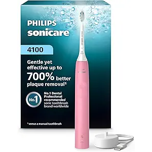 Philips Sonicare 4100 Series Electric Toothbrush  Sonic Toothbrush with Advanced Sonic Technology, Pressure Sensor, Two Intensity Settings, Smartimer & Quadpacer, Deep Pink, Model HX3681/26