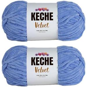 Keche Velvet Yarn for Crocheting, Soft Chenille Bulky Baby Blanket Amigurumi Yarn 2x100 gr (2x132 yds) (2 Skeins) (Blue)