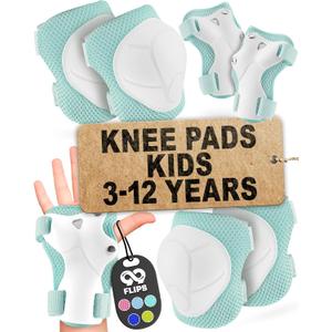 99FLIPS Kids Knee Pads and Elbow Pads Set - Knee Pads for Kids - Knee Elbow Pads for Kids - Size SM Mint - Toddler Knee Pads and Elbow Pads Set Skating Pads