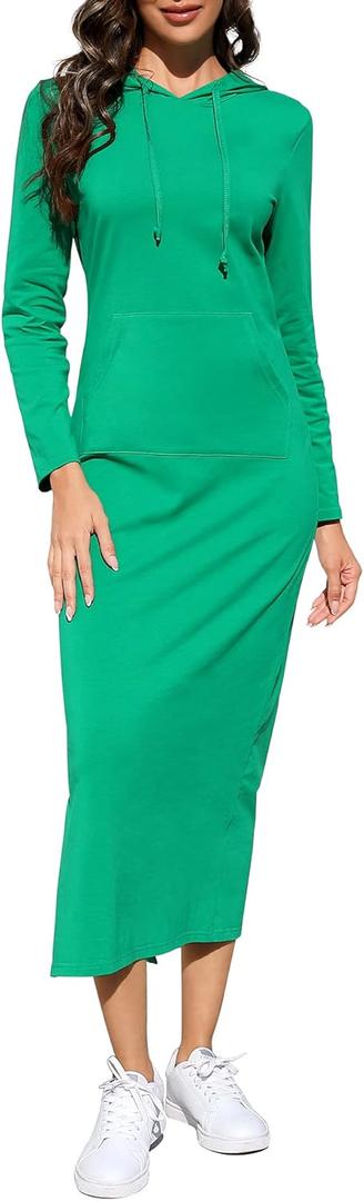 BeautyNee Women's Casual Long Sleeve Side Slit Pullover Maxi Hoodie Dress Slim Sweatshirt Long Dresses with Pockets (Green) BeautyNee Women's Casual Long Sleeve Side Slit Pullover Maxi Hoodie Dress Slim Sweatshirt Long Dresses with Pockets (Green)