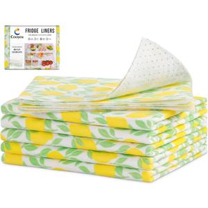Cooyes 6 Pack Polyester Shelf Liners for Kitchen Cabinets, 12"  24", Non-Slip Refrigerator Liners Machine Washable, Refrigerator Drawer Mats for Glass Shelves and Kitchen Cabinets (Yellow Lemon)