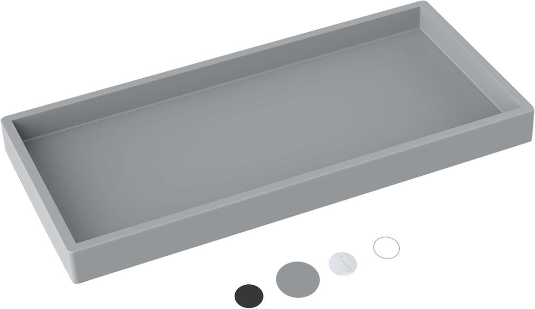 Silicone Countertop Tray  Large 11.8 Bathroom Vanity Organizer for Soap Dispenser, Lotion Bottles, Perfume, Candles, Keys  Shatterproof Sink Tray (Single - Large (11.8" x 5" x 0.7"), Gray)