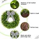 Vlorart 24" Large Boxwood Wreath for Front Door, Artificial Greenery Wreath with Plaid Bow, Full Lush Spring Summer Farmhouse Wall, Window & Wedding Decor