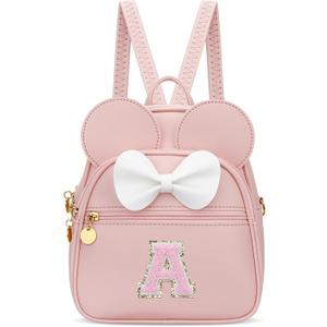 KKXIU Girls Initial Bowknot Cute Mini Backpack Small Women Daypacks, Personalized Trendy Stuff Gifts for Kids and Teen (A, Pink)