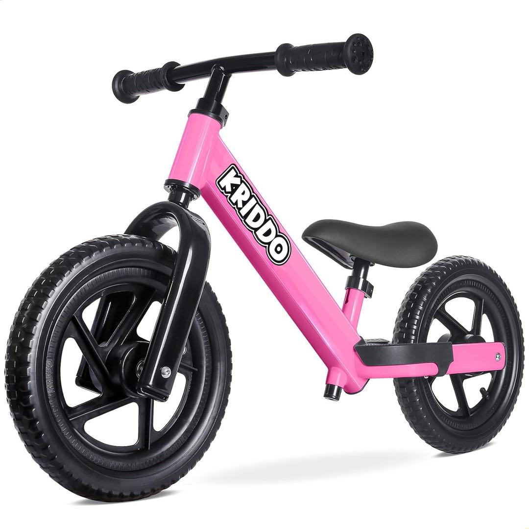 KRIDDO Balance Bike 2 Year Old, Toddler Balance Bike for Kids Aged 2-5, with DIY Colorful Stickers, Non-Slip Sporty Footrest, Racing-Style Frame, Gift for 2-4 Boys and Girls, Pink