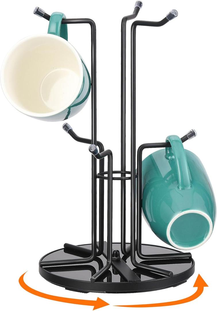 360 Rotatable Coffee Mug Tree for Counter, Metal Mug Holder for Large Cups, Stable Tree Holder with 6 Hooks for Countertop, Cup Racks Organizer Stand for Coffee Bar Accessories & Kitchen Decor