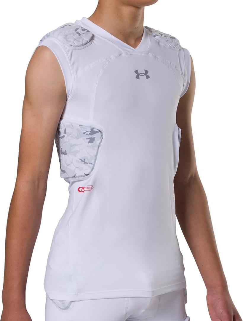 Gameday Pro 5-Pad Football Shirt, Comfortable Compression & Protection for Practice & Game Day, Youth/ Boys (Small, White Camo)