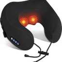 Electric Neck Massager,Portable Heated Kneading Massage Cushion Pillow,Rechargeable Shoulder Neck U-Shaped Massage Shiatsu,for Pain Relief at Home,Car,Office,Travel(Black)