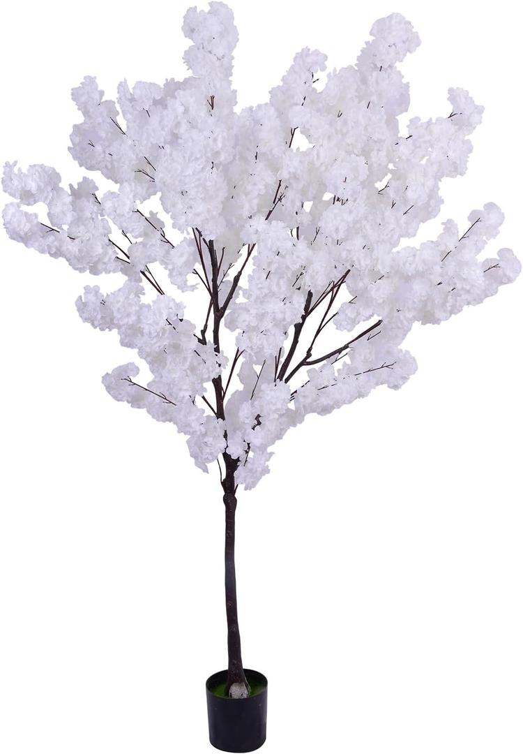 Artificial Cherry Blossom Tree 6.5ft, Faux Cherry Blossom Tree Fake White Cherry Tree for Wedding Office Home Living Room House Garden Indoor Outdoor Decor