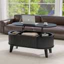 LYNCOHOME Fluted Lift Top Coffee Table with Storage,Modern Oval Coffee Table for Living Room or Home Office(Black), 38.6 inches x 18.9 inches x 17 inches