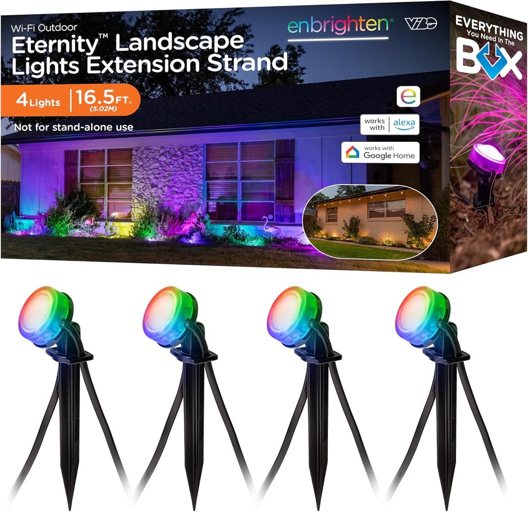 Enbrighten Vibe Eternity Garden Lights, Extension Only, Not for Standalone Use, 16.5ft with 4 RGBWIC LEDs, Waterproof, Landscape Lighting Needed, Extendable up to 150ft, 83794