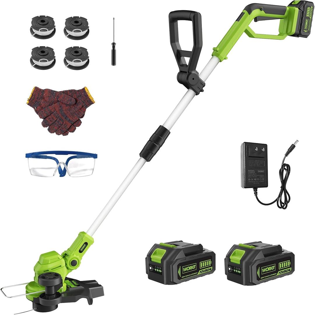 WORKIT 20V 3-in-1 Weed Eater/Edger/Mini Mower, Cordless Weed Wacker, 12 Inch-2*4.0Ah Battery