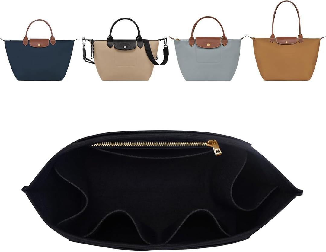 ZTUJO Purse Organizer Insert For Longchamp Le Pliage, Premium Felt Longchamp Purse Organizer Insert (Black, Medium For Shoulder Bag S & Energy Small & Xtra S)