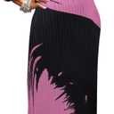 Women Colorful African Dress Floral Puff Long Sleeve Wedding Guest Party Pleated Maxi Dress (Black Purple, XS)