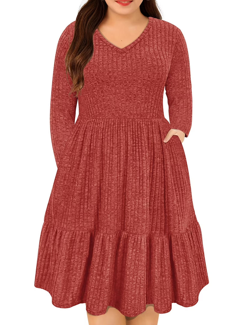 IWD Midi Womens V Neck Dresses Long Sleeve Loose Fit Easter Sun Dresses Size M