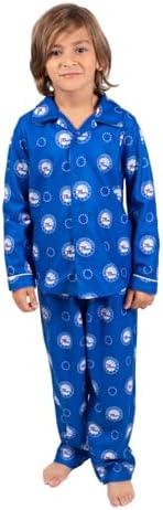 Ultra Game Youth NBA Official 2-Piece Super Soft Button Down Pajamas Set, Blue (Size 4)
