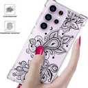 Compatible with Samsung Galaxy S23 Ultra Cases with Design, Cute Transparent Phone Case for Women Girls Girly with Heavy Duty Protective Bumper (Clear Black Henna Flower)