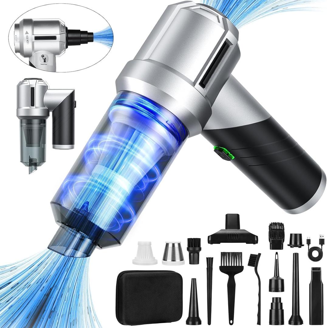 Handheld Car Vacuum Portable Cordless with 18000PA Super Suction, 4 in 1 Portable Air Blower/Car Vacuum 90°Foldable Rechargeable Brushless Motor, Gifts for Men for Home, PC