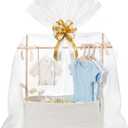 Large Baby Shower Basket, Baby Crate Closet 17.7" x 11" x 6.3" Woven Baskets with Clothes Hangers and Gift Bag New Born Empty Storage for Welcome Gift Pregnancy New Parent(White)