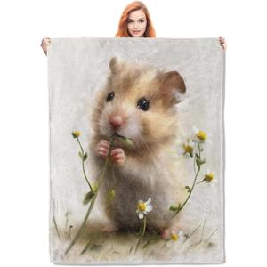 Cute Hamster Blanket,Anime Floral Flannel Throw Blankets,Soft Warm Lightweight Cozy Plush Throws for Bedroom Sofa Home Decor Gifts for Pet Lovers Kids Boys Girls 50"x60" (Color192)