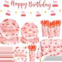 170 PCS Cherry Birthday Party Supplies Serves with 24 Includes Plates and Napkins,Banners,Cups and Tablecloth, Birthday Decorations(Cherry)