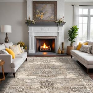 RUUGME Washable 8x10 Area Rugs - Large Rugs for Living Room Stain Resistant Carpet Vintage Rugs for Bedroom with Non Slip Backing Home Decor Floor Decoration Mat (8x10 Beige)