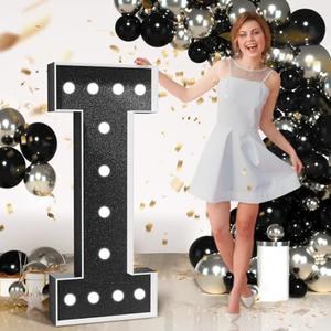Marquee Letters Black Birthday Decorations: Large 4 Feet Tall Light Up Letters for Party Decor Baby Shower Big Foam Cardboard Letter I