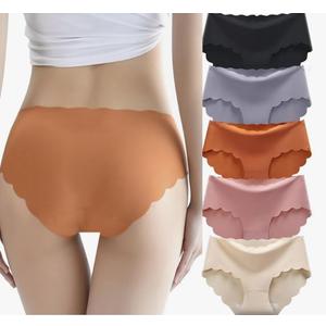 Women's Seamless Hipster No Show Invisible Ice Silk Stretch Underwears Pack Bikini Underwear Panty 5 pcs M