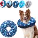 SCENEREAL Dog Cone Alternative After Surgery Donut Collar, Soft Pet Recovery Pillow Collar for Medium Large Dogs, Inflatable Adjustable Neck Collars to Prevent Licking, Bone and Paw Print E-Collars, Size: L(Neck 16"-18")
