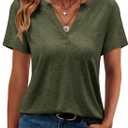 TICTICMIMI Women's V Neck Summer Tops Casual Short Sleeve T Shirts Basic Loose Fit Dressy Tees, Army Green,Large 