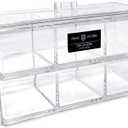 Isaac Jacobs 3-Compartment Clear Acrylic Rectangular Stackable Organizer with Lid, Multi-Sectional Drawer Tray, Storage Solution for Makeup, Craft Supplies, for Bathroom, Kitchen, Office (2, Clear)