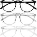 Przene 3 Pack Blue Light Blocking Glasses Women/Men,Retro Round Computer Glasses Anti Eye Strain/UV/Glare, Gaming Glasses. (Black/Crystal/Grey)