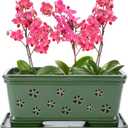 12Inch Green Ceramic Orchid Pot with Holes for Repotting and Ventilation - Indoor or Outdoor