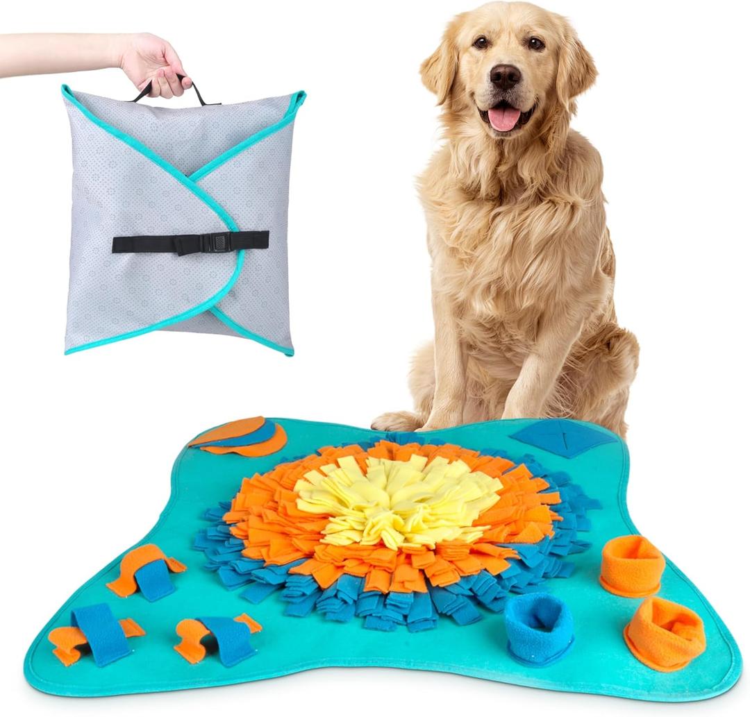 30" Dog Snuffle Mat - Interactive Dog Puzzle Toys for Enrichment - Large Slow Feeder Foraging Mat for Brain Games & Nosework Training - Washable Pet Sniff Mat with Easy to Carry Handle
