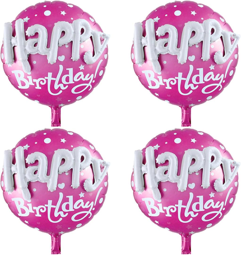 Large Pink Round Happy Birthday Balloons - 31 Inch Mylar Balloons For Princess Girl Birthday Baby Shower