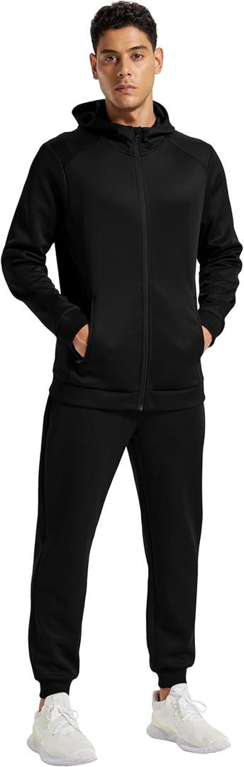 MoFiz Men's Tracksuits Sweatsuits for Men Athletic Set 2 Piece Track Suits Jogging Casual Warm Up Full Zip Running Sports Black L