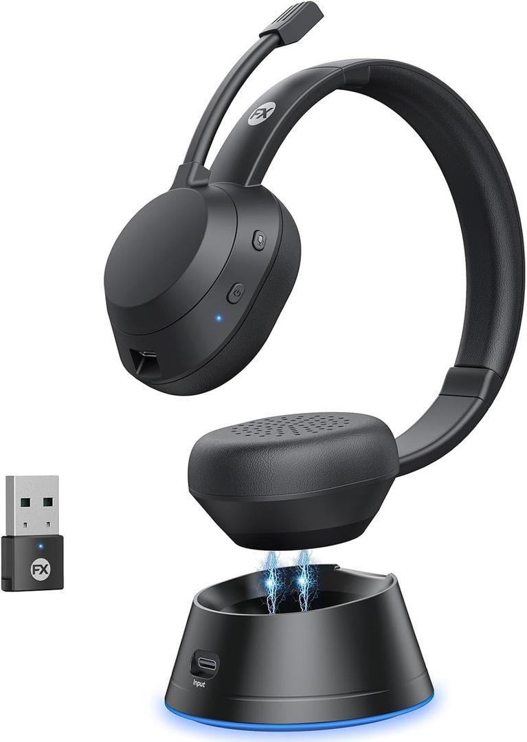 Wireless Headset, Bluetooth Headphones with Mic(AI Noise Cancelling), 65 Hrs Working Time with USB Dongle, Wireless Headset with Mic for Work from Home/Computer/Laptop/PC/Android (Black)